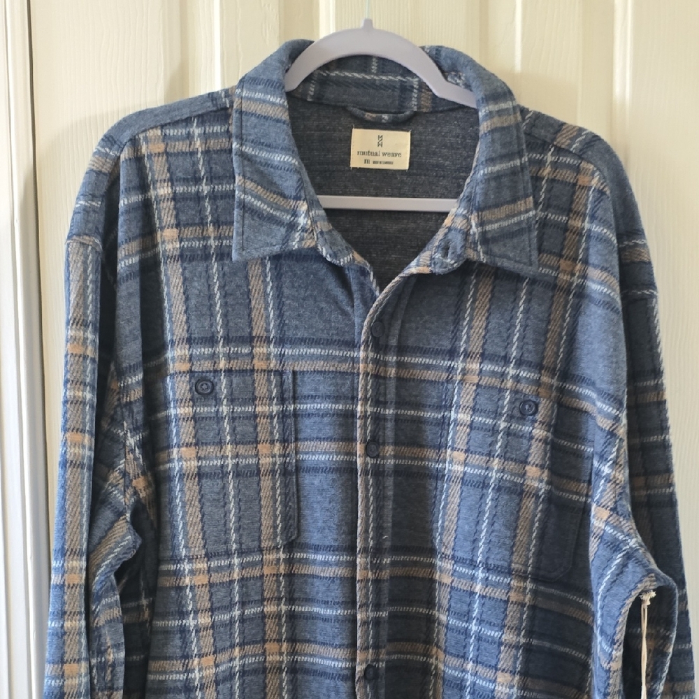 MUTUAL WEAVE BRAND MEN'S BIG AND TALL BLUE PLAID FLANNEL SHIRT JACKET SIZE XXL